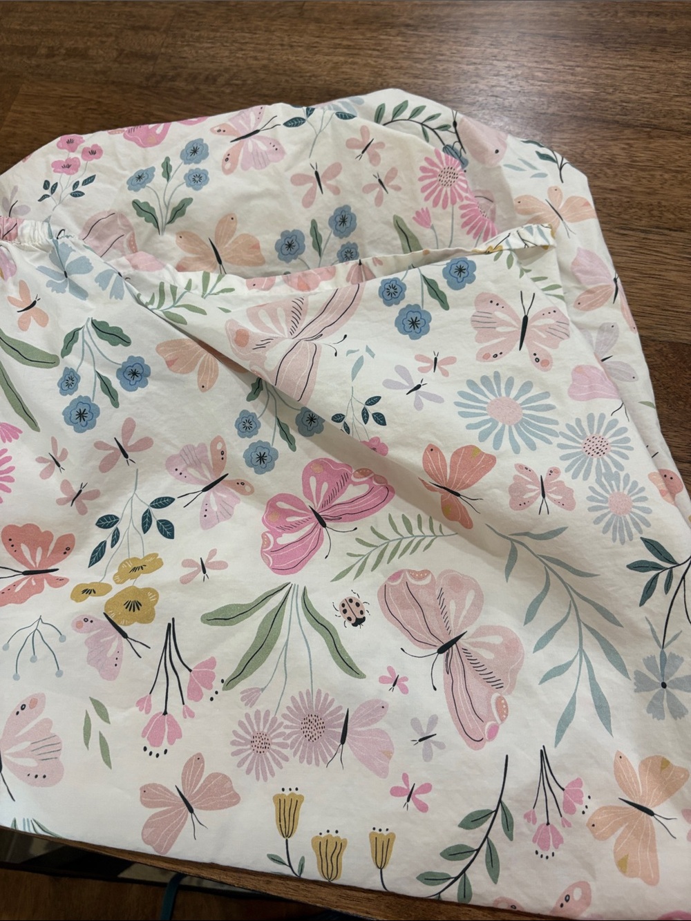 Pottery Barn Kids fitted crib sheet. Wildflower Butterfly Damask blush multi